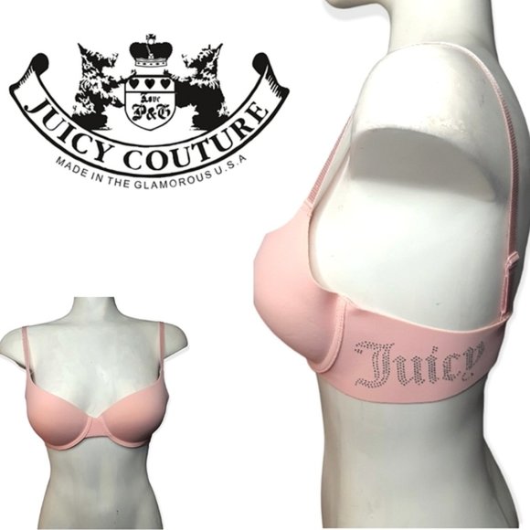 Juicy Couture light pink crystal studded logo adjustable push up bra 34C - Picture 10 of 10